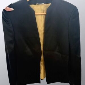 Versace Classic V2 Blazer 42 Black Satin Collarless Medusa Lining Italy Vintage